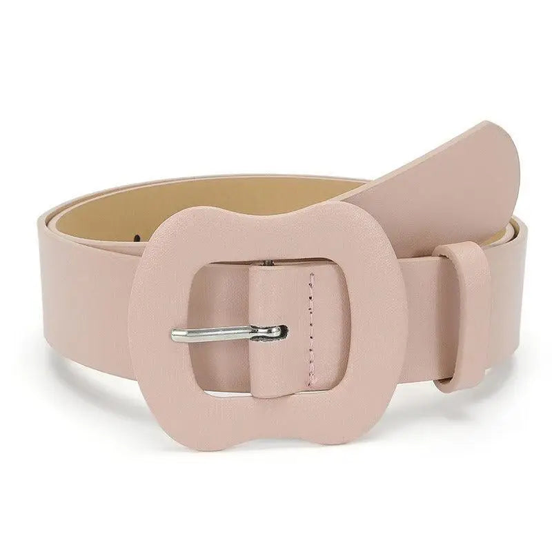Pale pink leather belt with a silver decorative buckle from Colorful Leather Belts collection