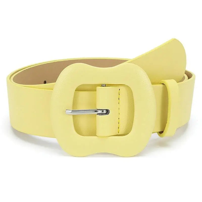 Yellow wide leather belt with a decorative buckle from Colorful Leather Belts collection