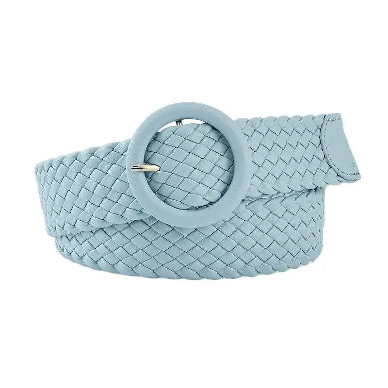 Light blue woven belt with round buckle from Assorted Braided Belts for Casual Wear