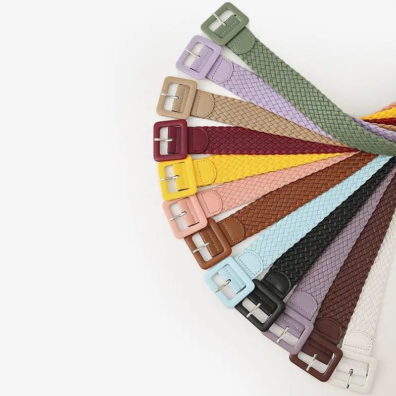 Assorted braided vegan leather Vavea Belt with square buckles for stylish fashion