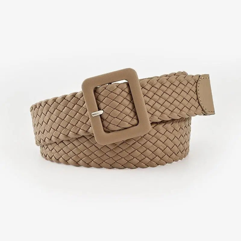 Vavea Belt with braided beige vegan leather and square buckle for versatile style
