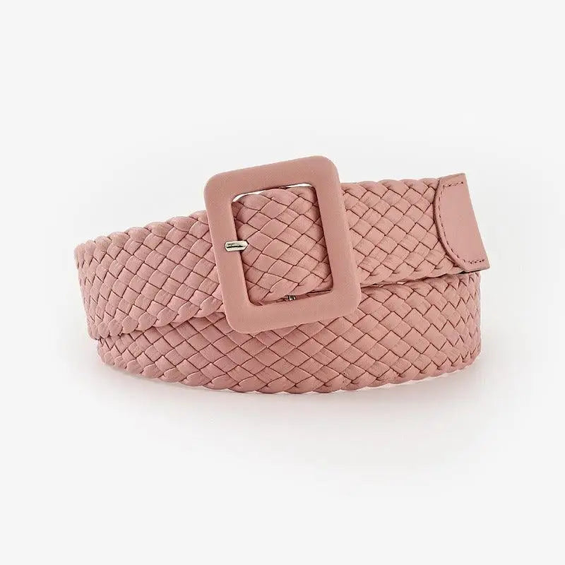 Pink woven vegan leather Vavea Belt with square buckle for stylish accessories