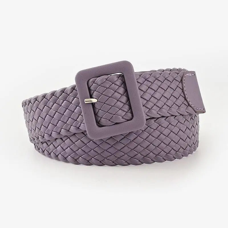 Vavea Belt featuring woven lavender vegan leather with a square buckle for stylish wear