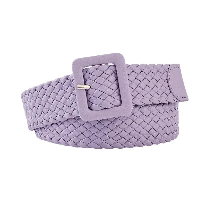 Vavea Belt in vegan leather with woven lavender design and square buckle for stylish wear