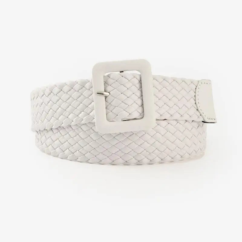White woven Vavea Belt with square buckle made from vegan leather for stylish look