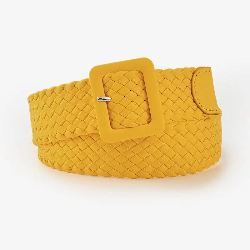 Yellow woven vegan leather belt with square buckle for Vavea Belt assortment