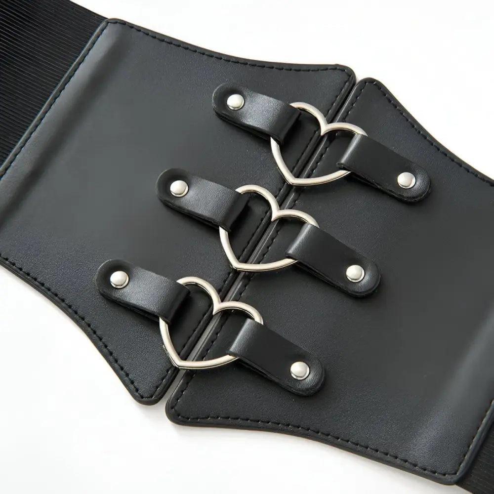 Black Ivy Corset Belt with Heart-Shaped Buckles for Stylish Accessory