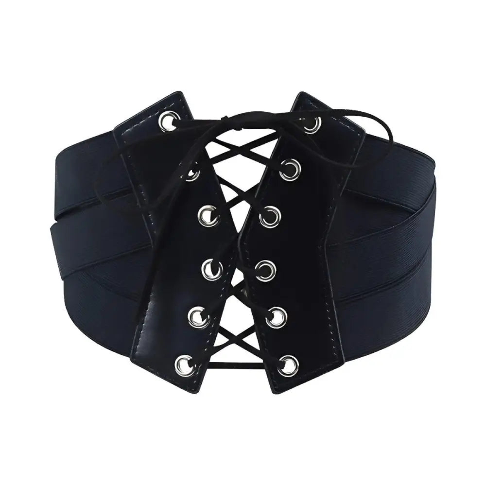 Black lace-up corset belt for elegant waist styling and refined fashion