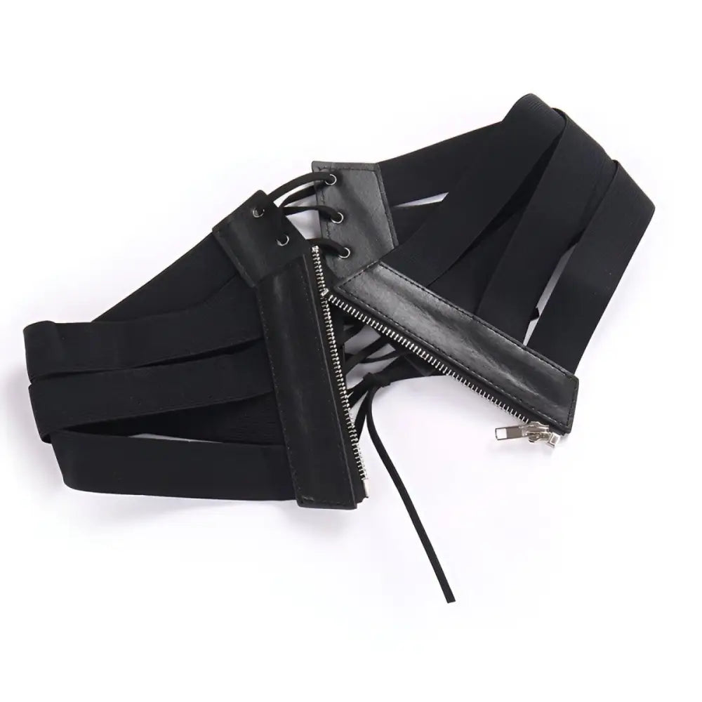 Black elastic and leather corset belt from Black Lace-Up Corset Belt for elegant waist styling