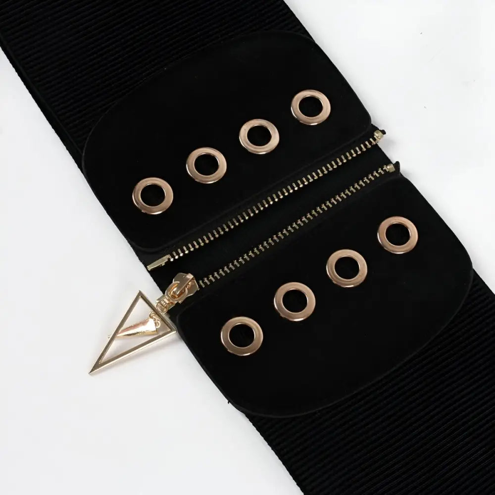 Black elastic zipper corset belt with grommets and triangle zipper for waist definition