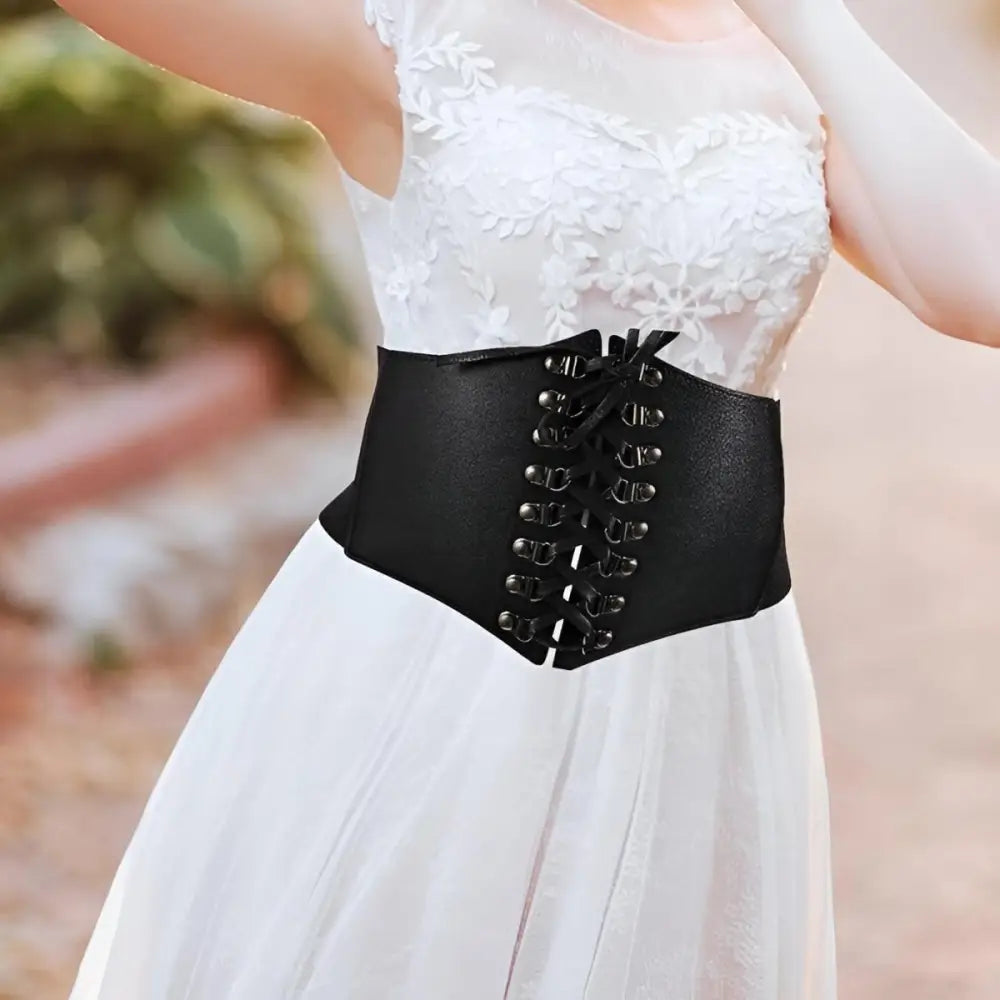 Black lace-up corset belt for a stylish and elegant look showcasing its intricate design