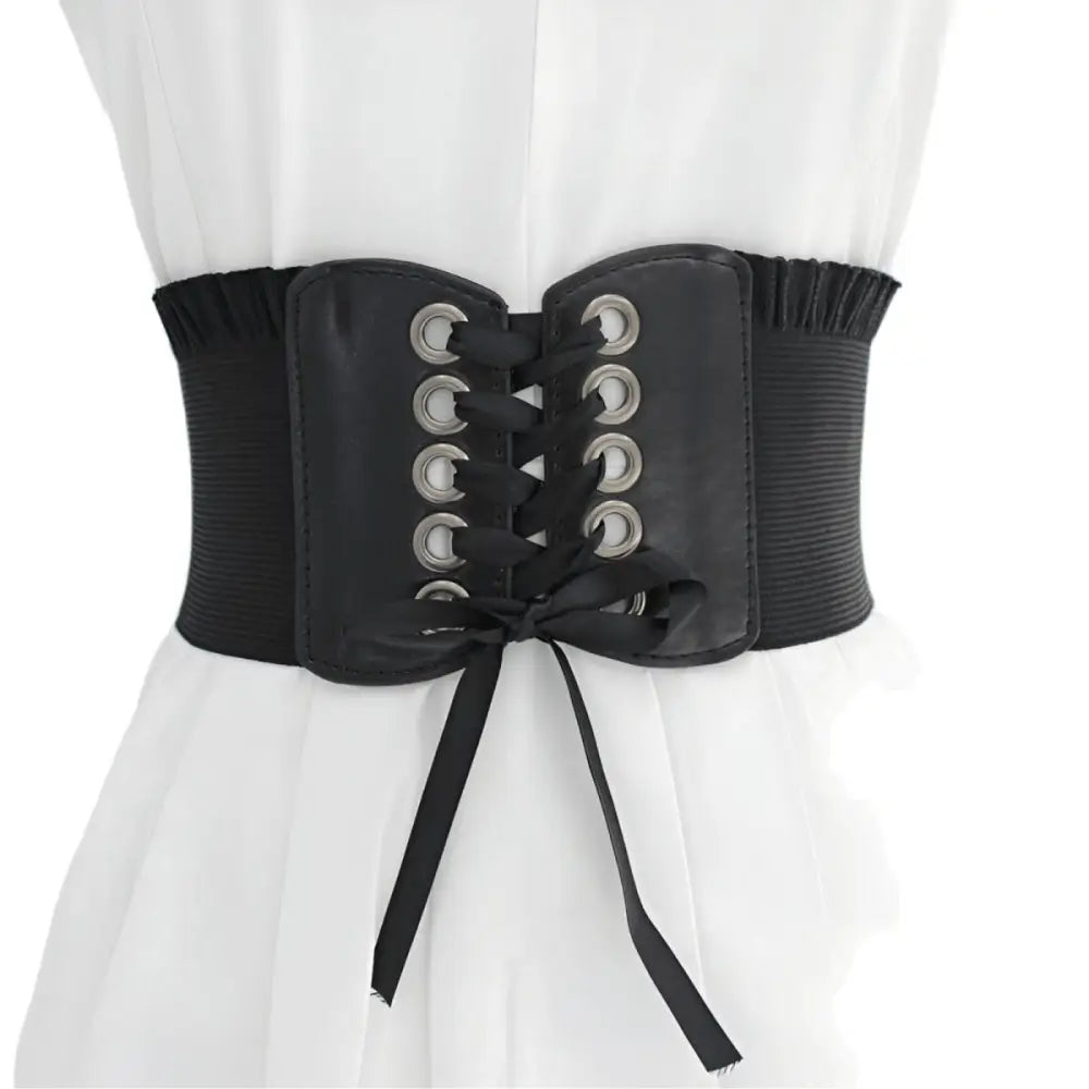 Black corset belt with ribbon tie from Elegant Corset Belts for stylish occasion wear