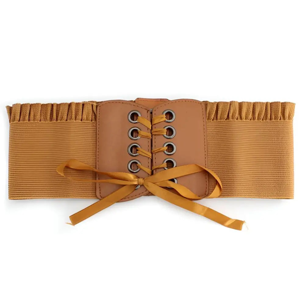 Tan corset belt displayed in Elegant Corset Belts for stylish occasion wear