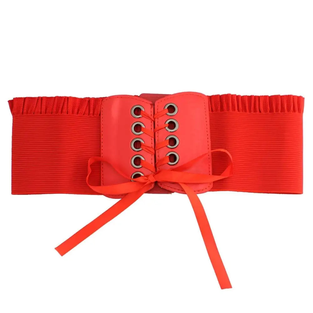 Red corset belt with ribbon from Elegant Corset Belts in Red White and Black