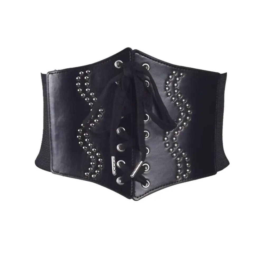 Black studded corset belt with silver detailing for a stylish statement accessory