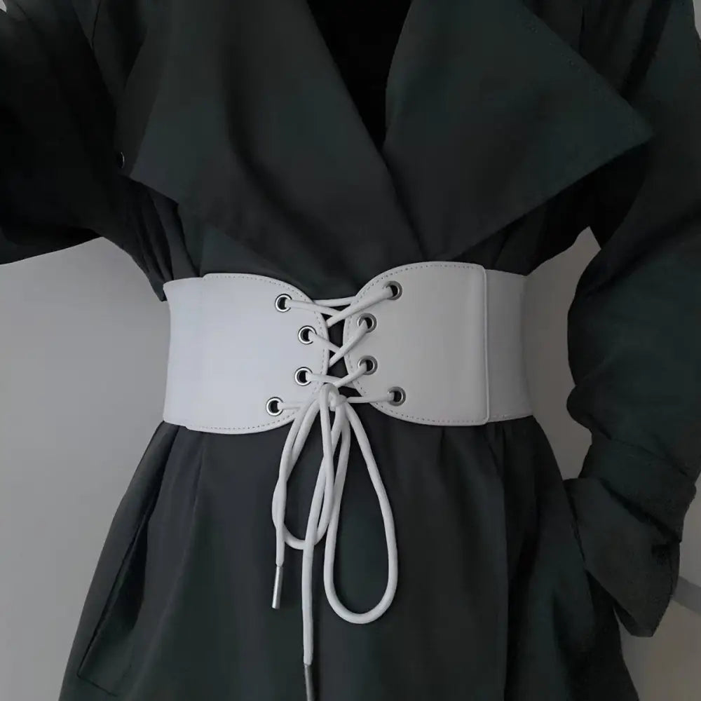 White corset belt with lace-up front from Black and White Corset Belt collection