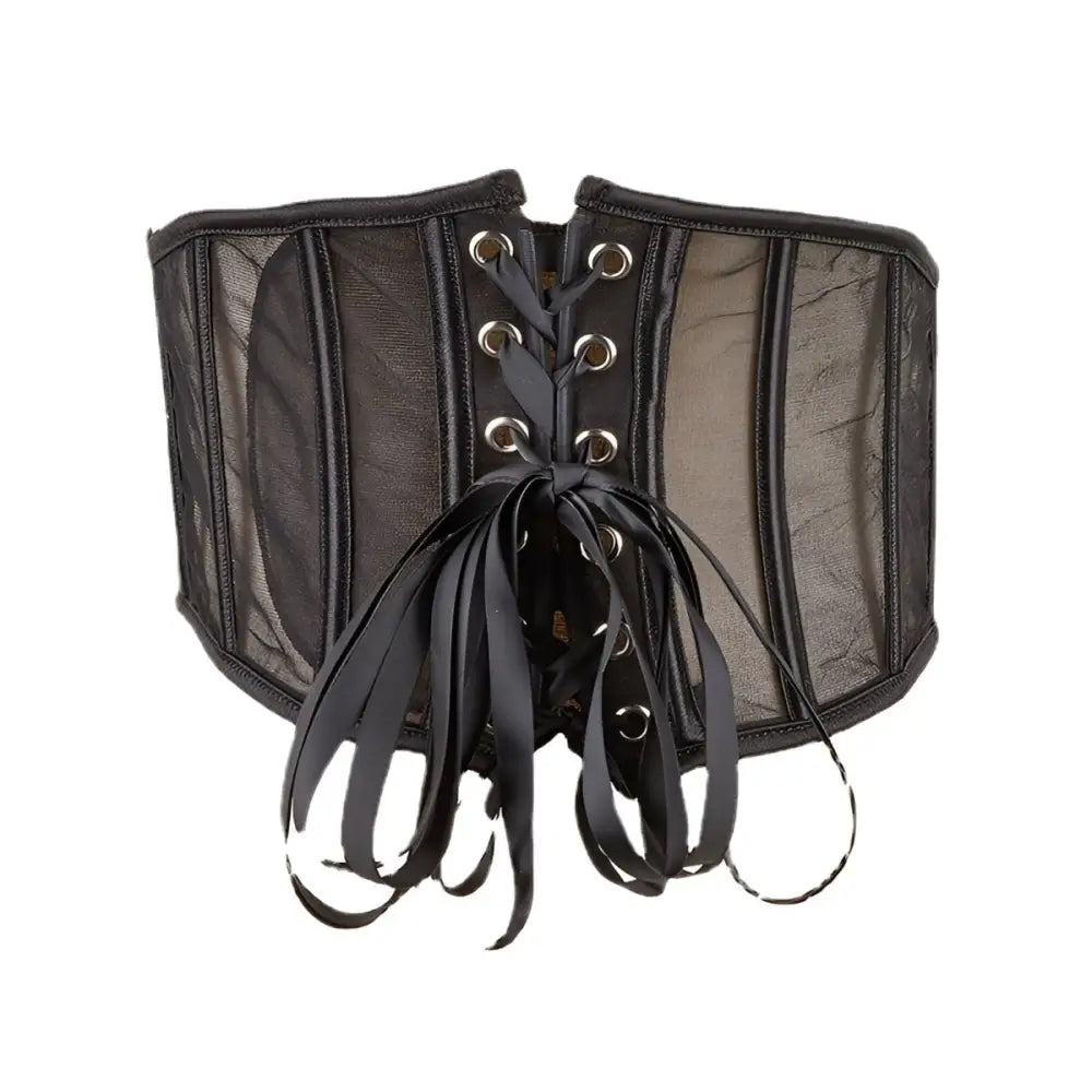Black mesh corset belt with ribbon lacing for elegant style and shaping Alt text