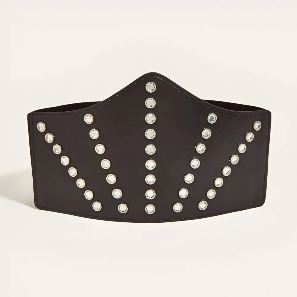 Black studded riveted corset belt for stylish waist definition and fashion statement
