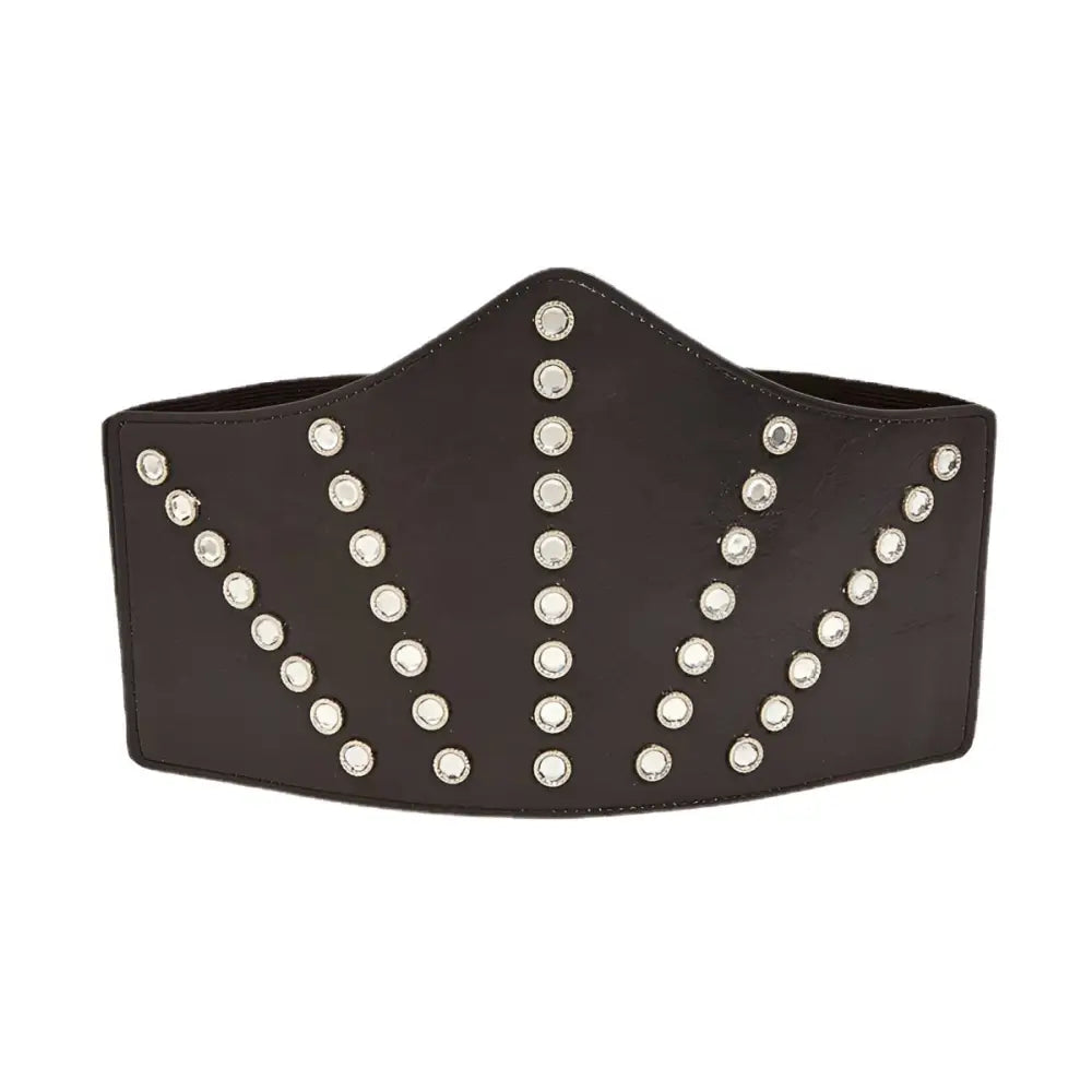 Black riveted corset belt with studded design for stylish waist definition