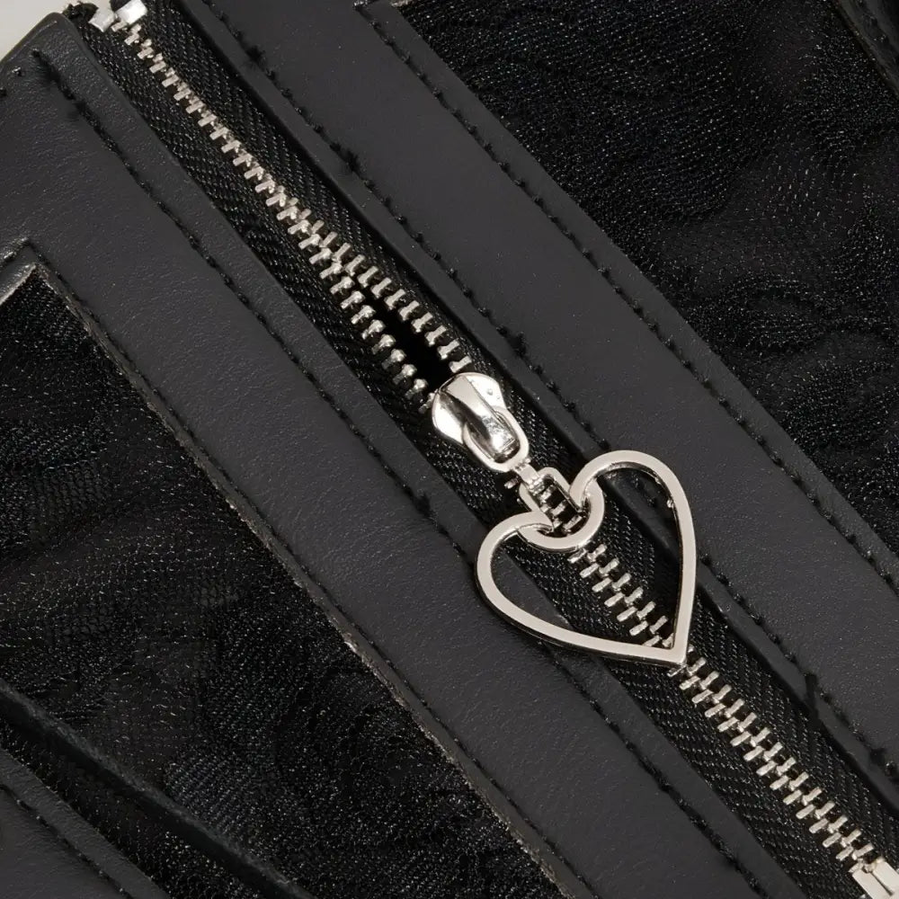 Black corset belt with heart zipper and lace-up sides, fashion statement accessory