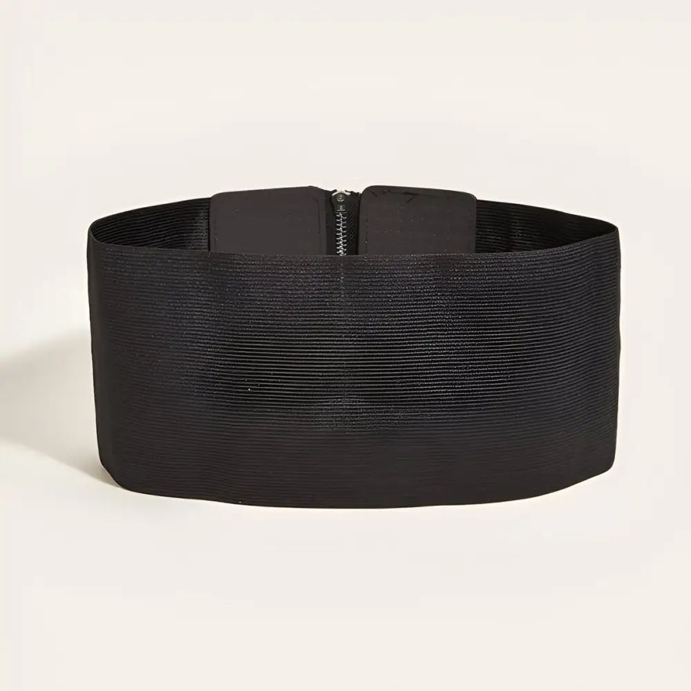 Black elastic waist zipper corset belt with studded panels for a fashionable look