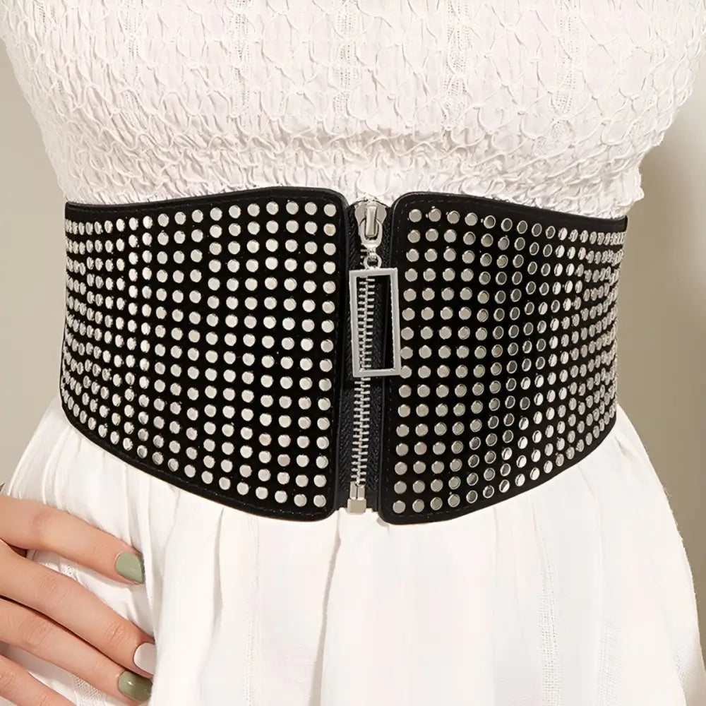 Black studded Nolwenn Zip Corset Belt with Zipper for elegant style and fashion impact