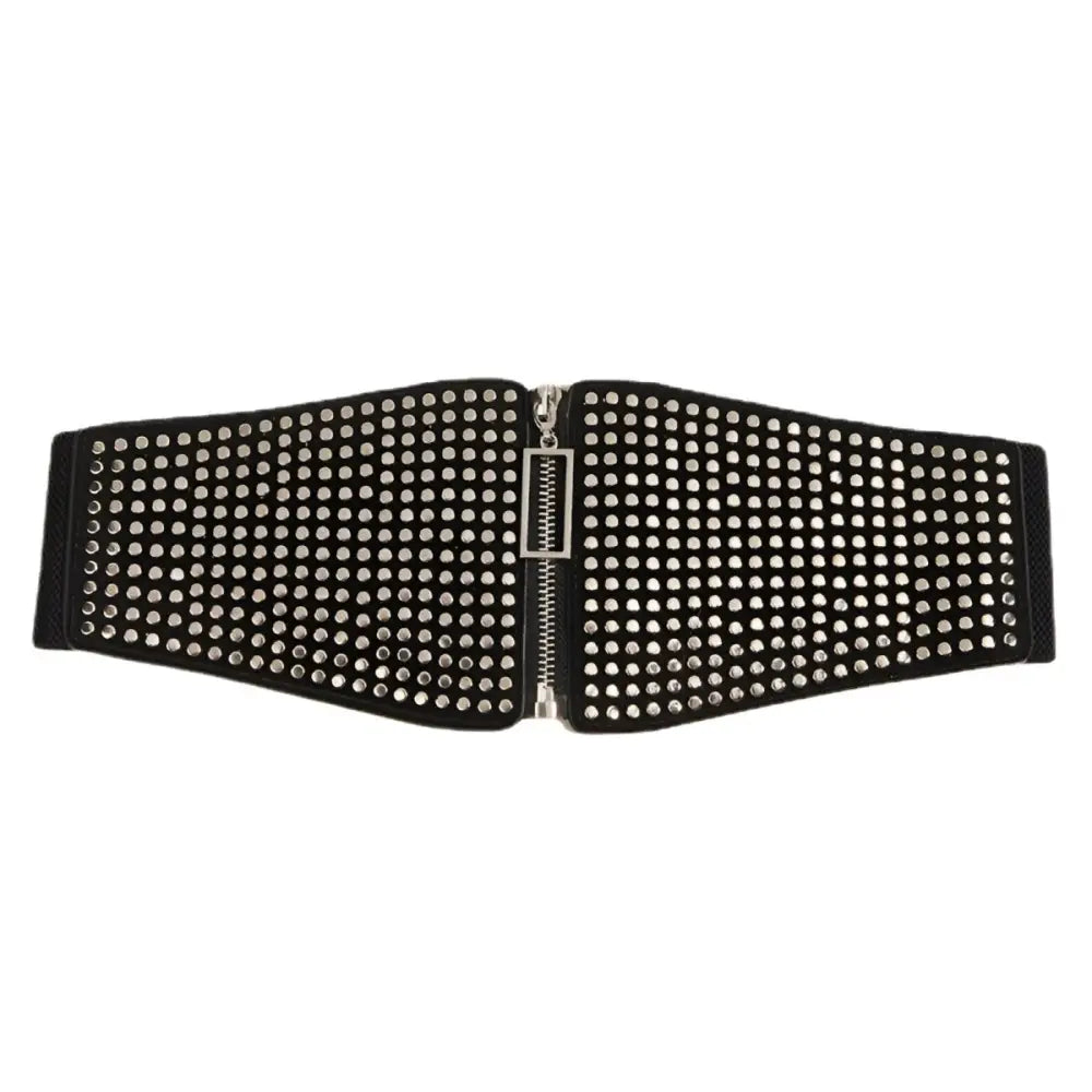 Black studded Nolwenn Zip Corset Belt with zipper perfect for elegant style