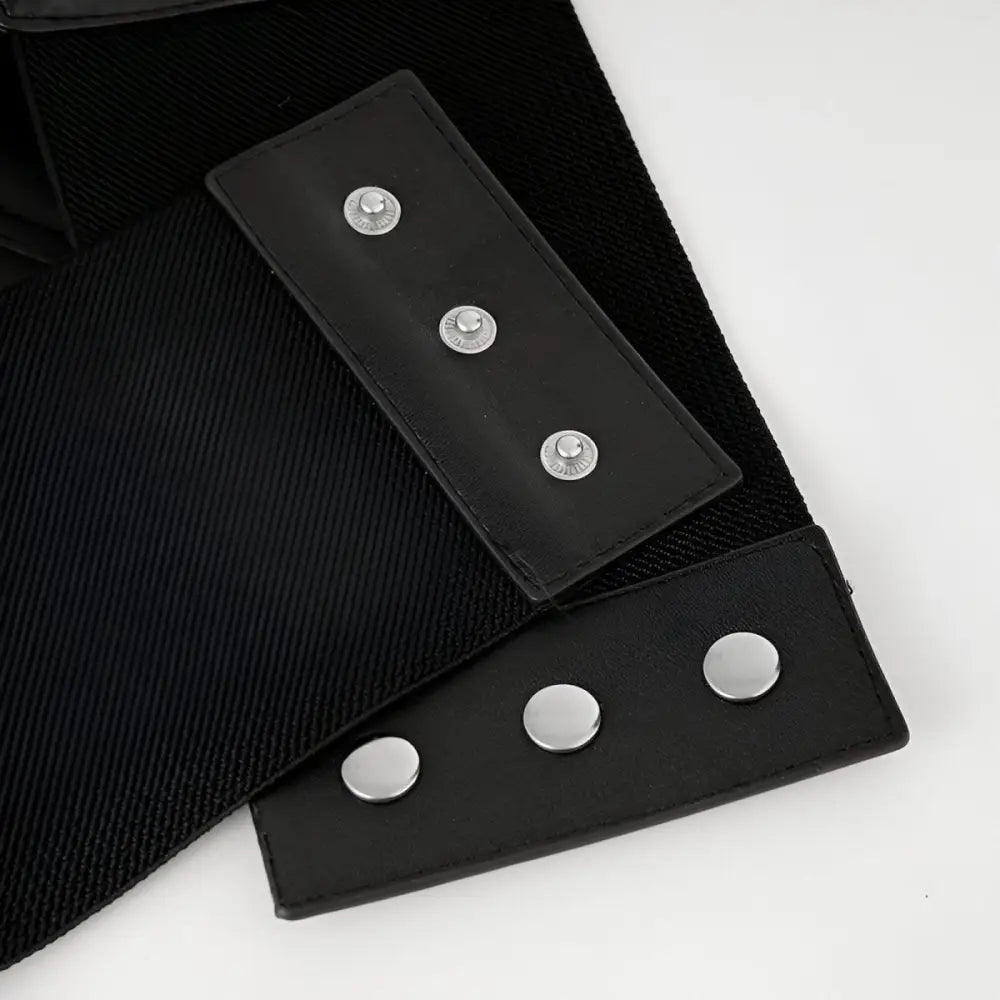Black elastic Corset Belt with Snap Closures for a fashionable Lace-Up Design style