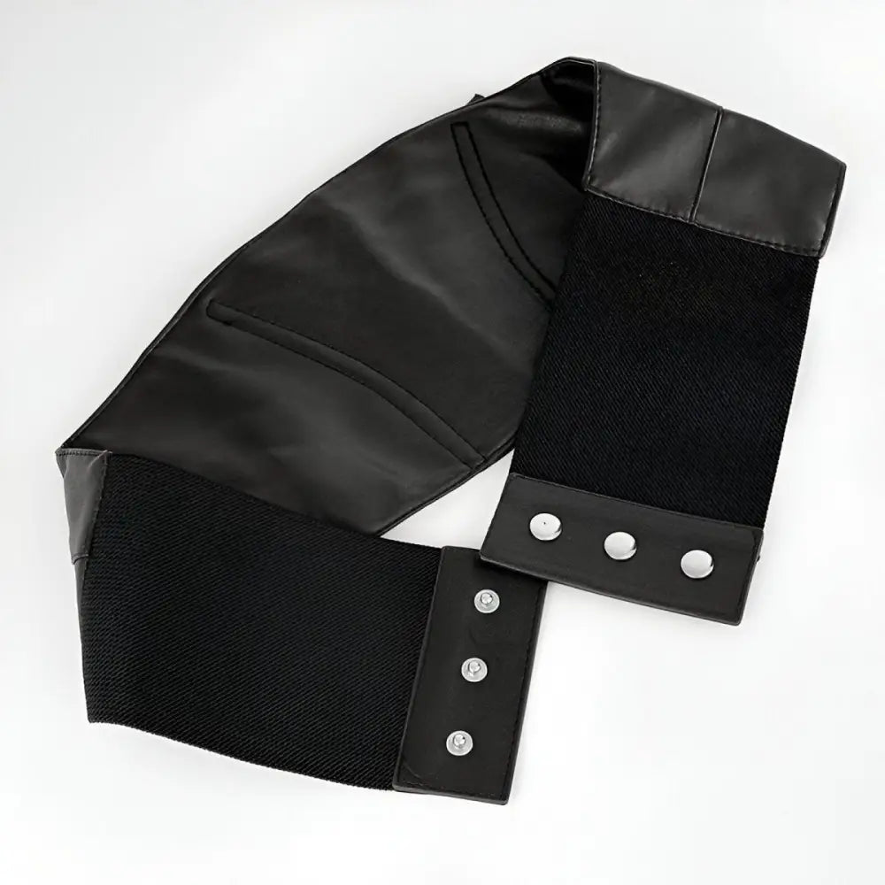 Black faux leather corset belt with elastic and lace-up design for stylish fashion