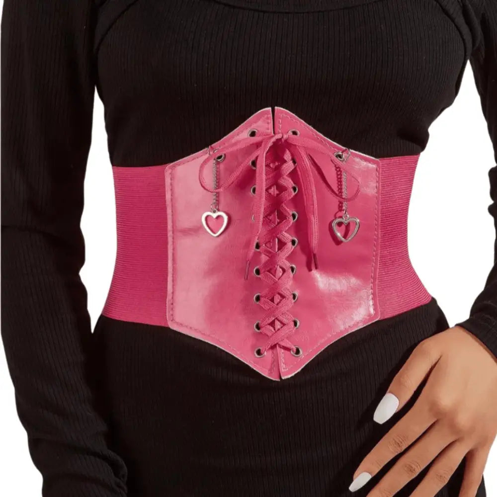 Pink Heidi Corset Belt with Heart Charms, stylish corset belt for elegant fashion
