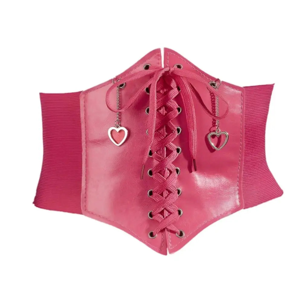 Pink Heidi Corset Belt with Heart Charms, elegant lace design for stylish corset belt looks