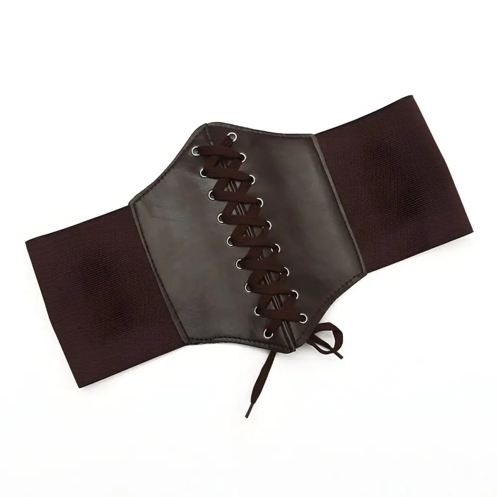 Brown faux leather corset belt from Kayla Corset Belt accessory in White Shirt Dress