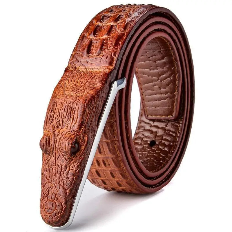 Enokur men’s belt with crocodile leather and crocodile head buckle for stylish men