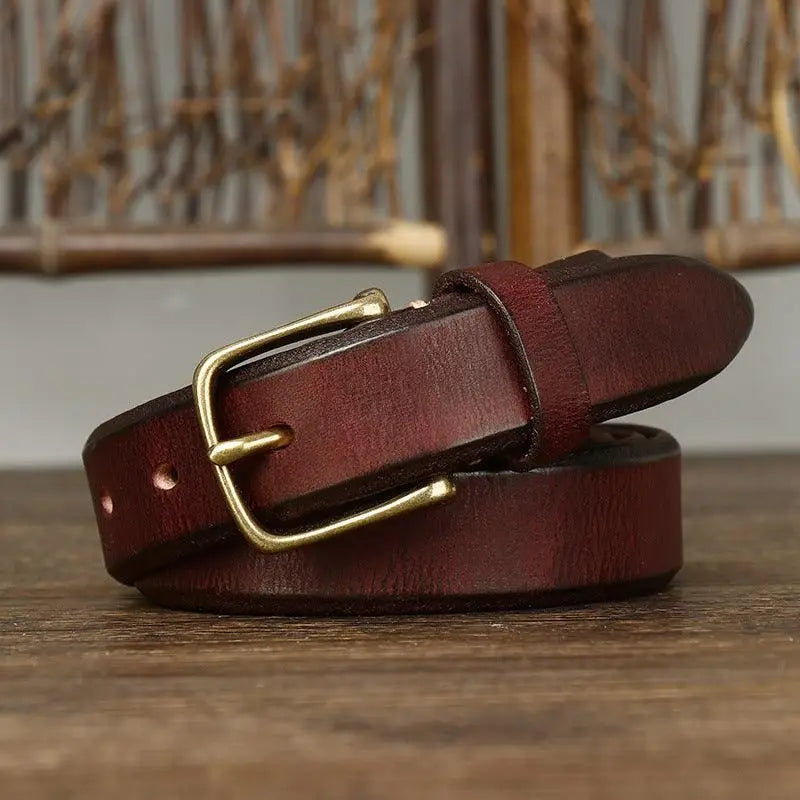 Burgundy leather belt with brass buckle from Assorted Leather Belts collection