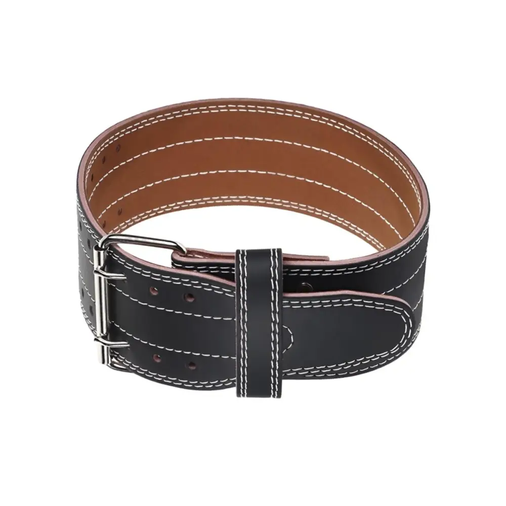 Black leather weightlifting belt for optimal back support and durability