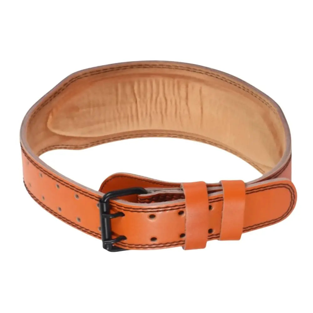 Orange leather weightlifting belt featuring Lilian Leather Power and Black accents