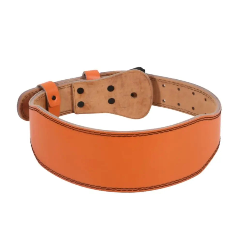 Orange leather weightlifting belt from Lilian Leather Power collection for support