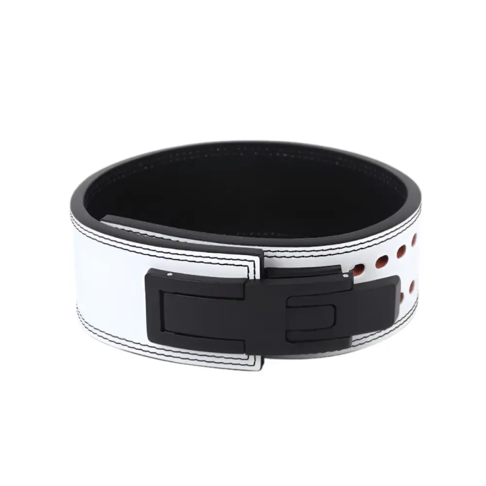 Morgan Model White Leather Powerlifting Belt with Black Buckle for Heavy Lifting