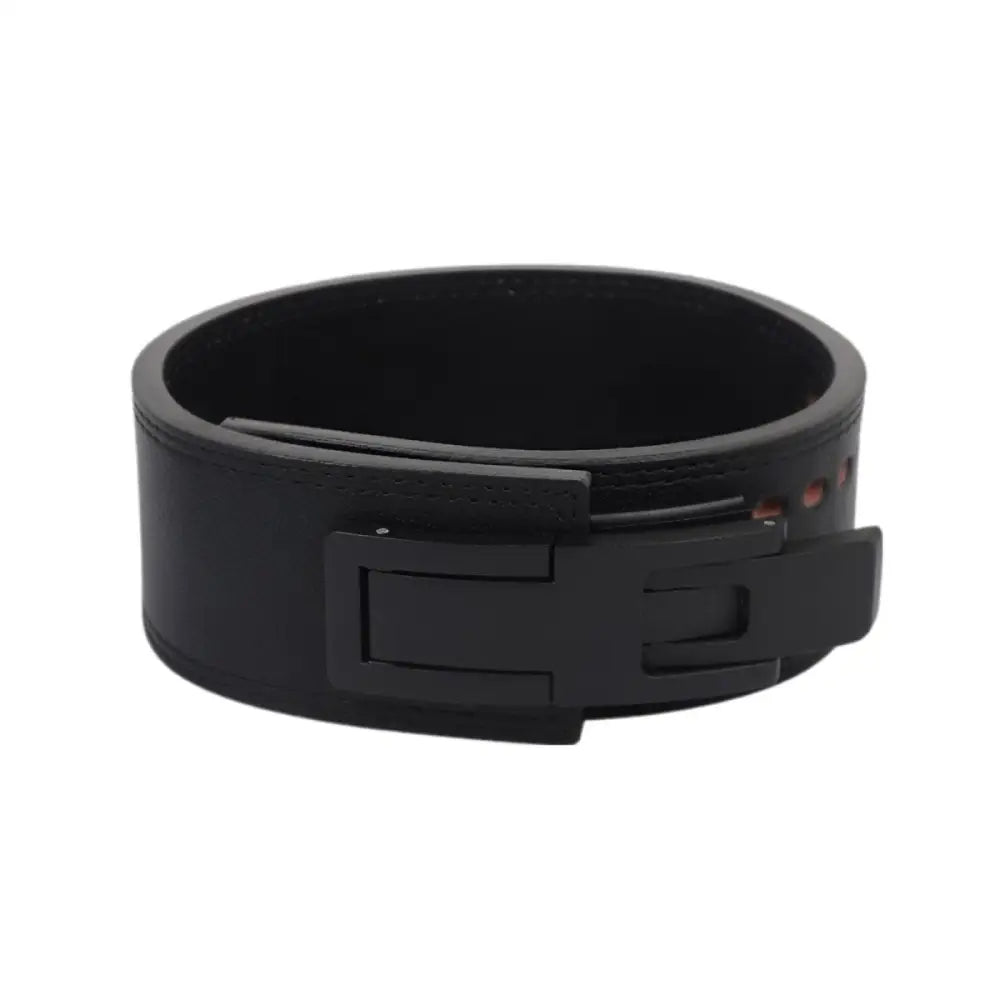 Black leather powerlifting belt from Morgan Model for enhanced support and durability