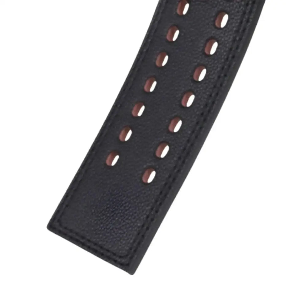 Morgan Model leather powerlifting belt end with holes for secure fit