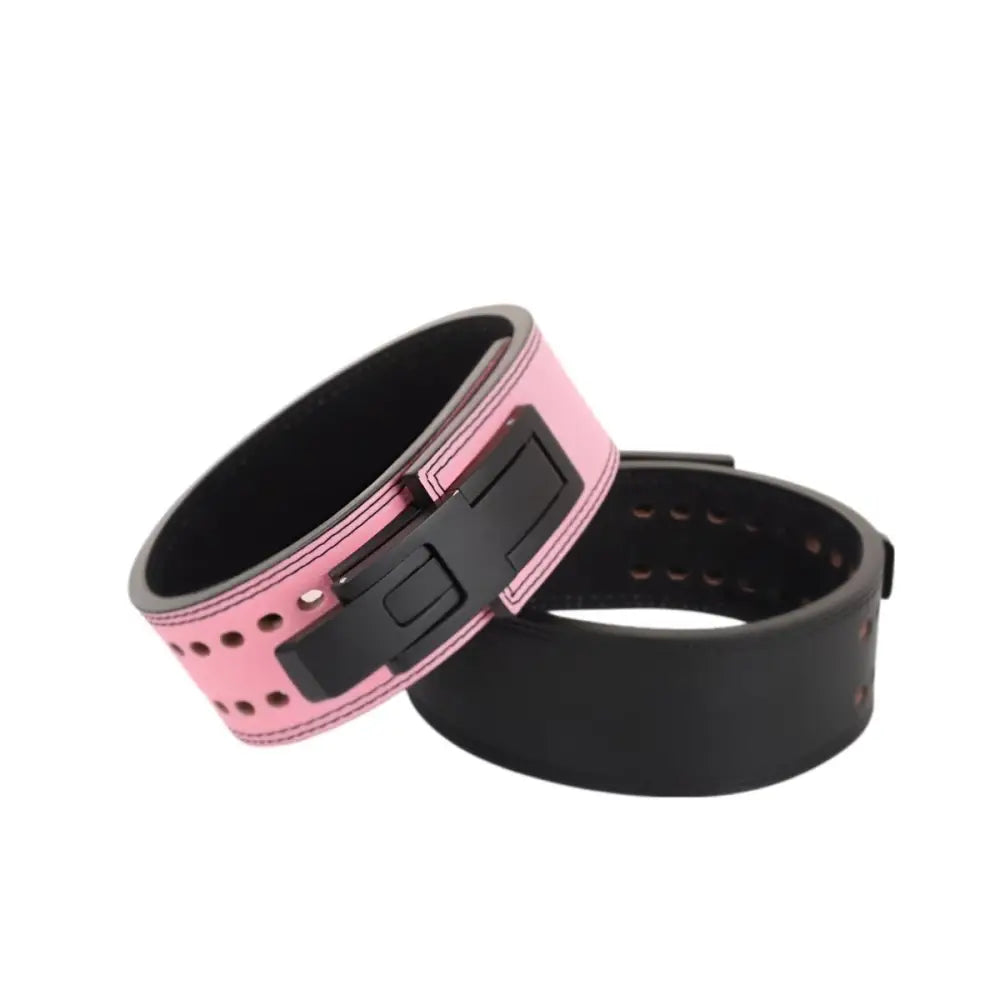 Morgan Model leather powerlifting belt in white black and pink for optimal support