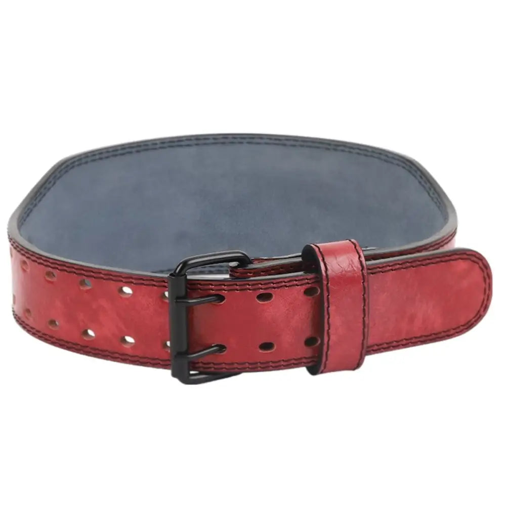 Aubin Model red leather weightlifting belt with buckle for strength training performance