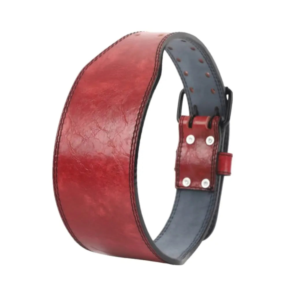 Aubin Model Red and Gray Leather Weightlifting Belt with Buckle for optimal support