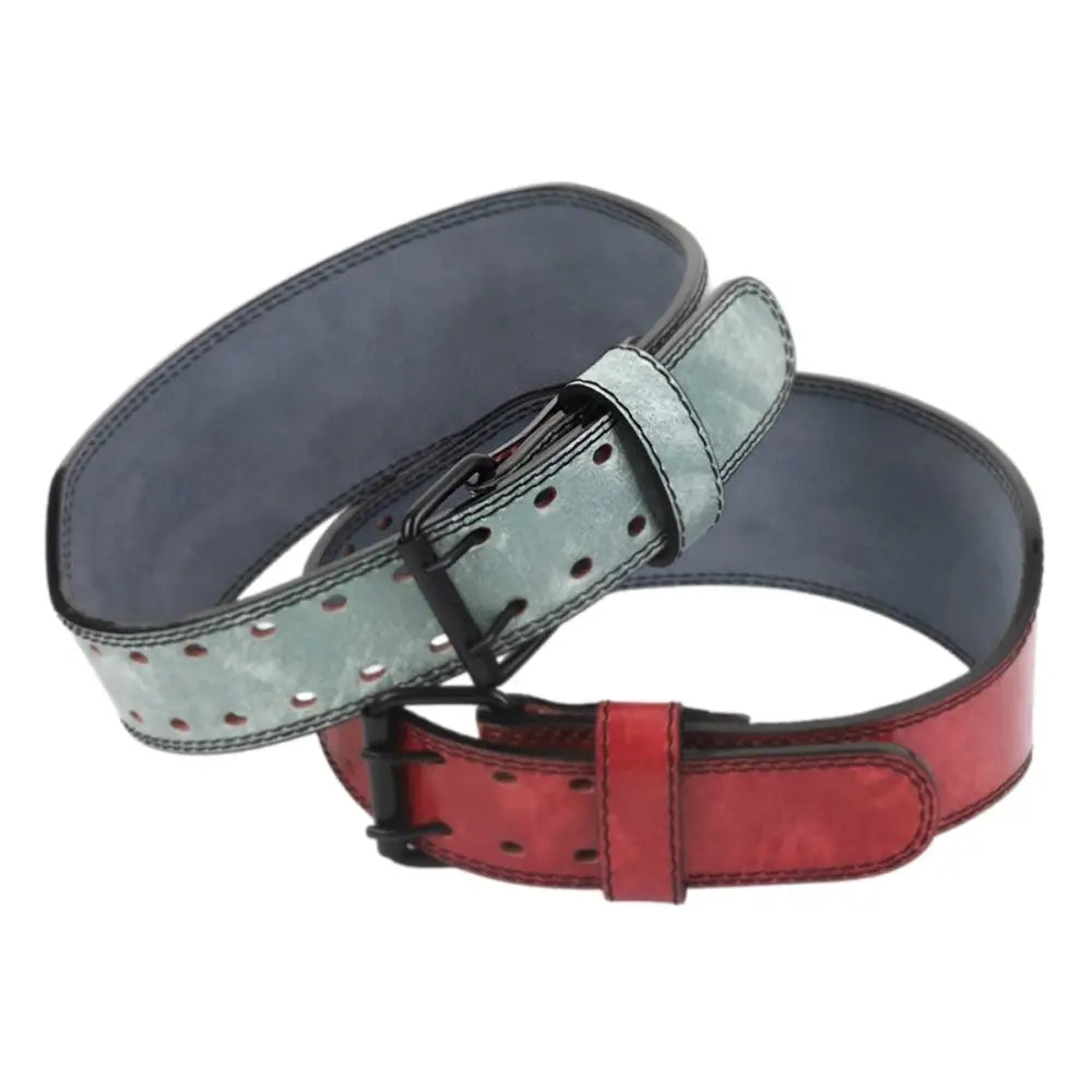Aubin Model Red and Gray Leather Weightlifting Belt with Buckle for strength training