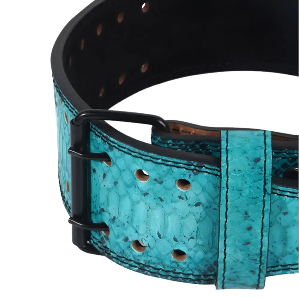 Turquoise snakeskin design Armell Leather Powerlifting Belt for superior support