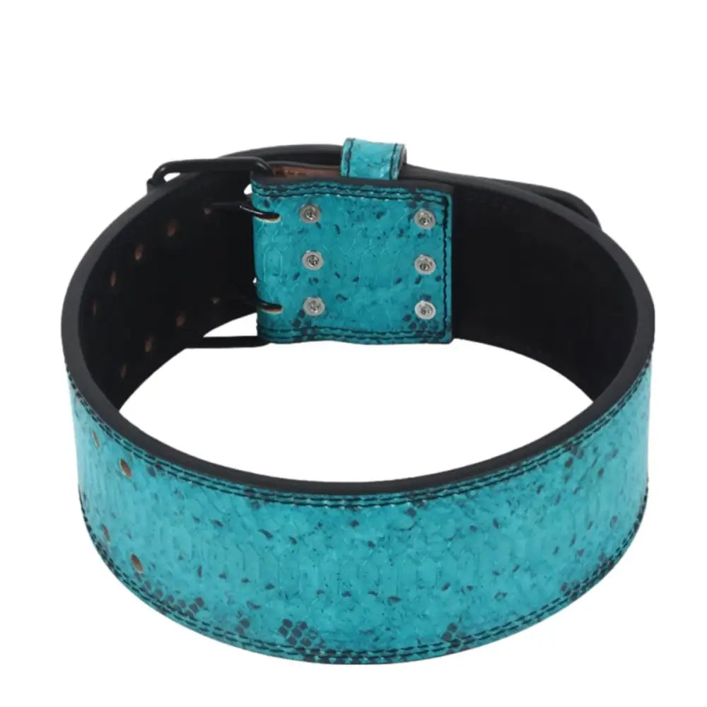 Turquoise Armell Leather Powerlifting Belt with Snakeskin Design for optimal support