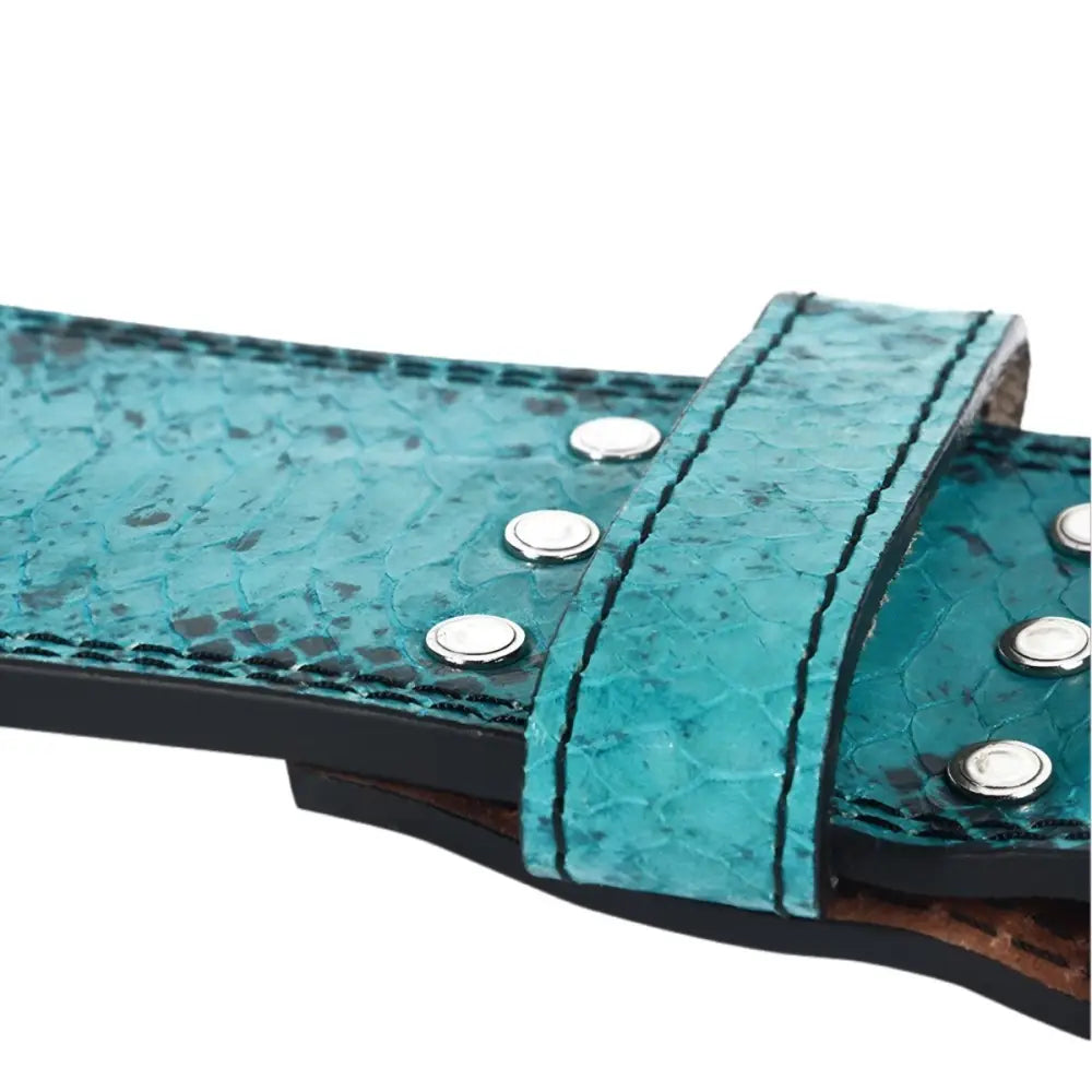 Turquoise snakeskin leather powerlifting belt with silver studs for armel leather powerlifting