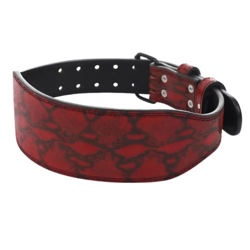 Red and black patterned leather strength belt for weightlifting with stylish design