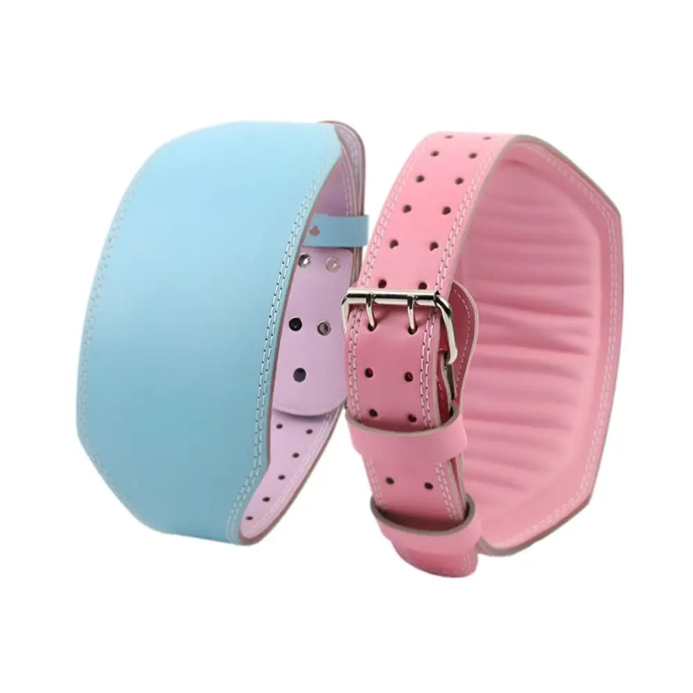 Elie Leather Power Belts in White Pink and Blue Designs featuring two leather power belts