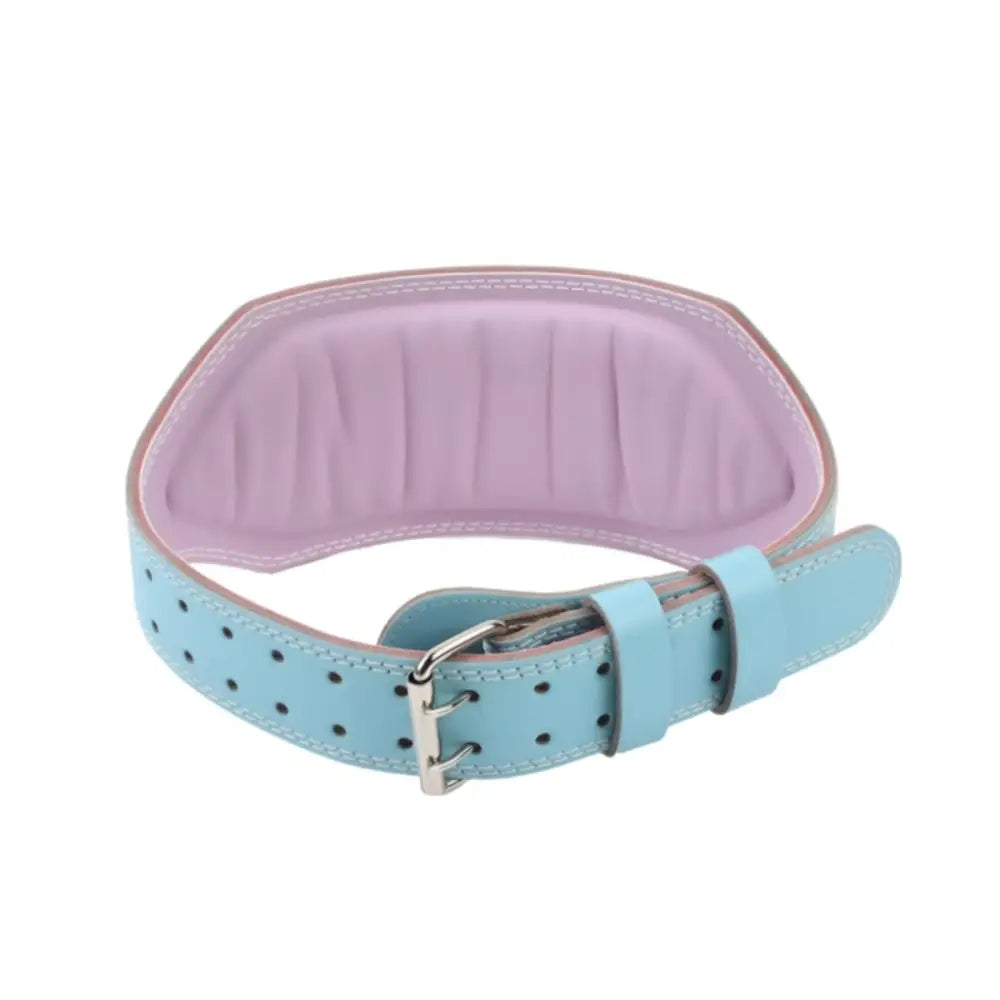 Light blue leather power belt with pink padding from Elie Leather Power Belts collection